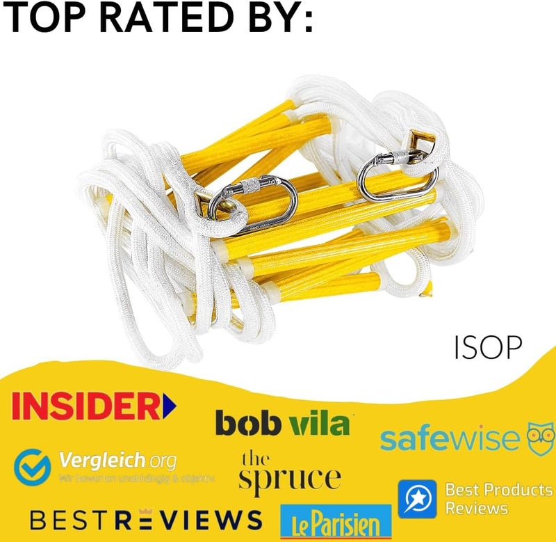 ISOP Fire Escape Rope Ladder 16 ft (5m) | Emergency Balcony Escape Ladder | Evacuation Rope Ladders | Portable Lightweight Rescue Ladders - 2 Story Fire Escape | Emergency Evacuation in Case of Fire Break - Image 5